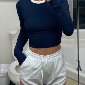 Skims Soft Lounge Long Sleeve Cropped Ringer Top Navy size S